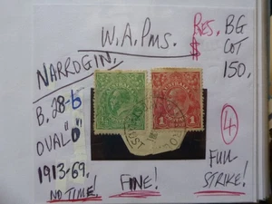 WEST AUSTRALIA POSTMARK ON GEORGE V STAMP- NARROGIN B.28-B ON 1d GREEN/RED PAIR - Picture 1 of 1