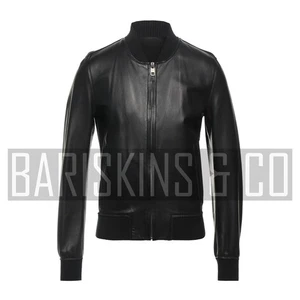 Leder Bomberjacke Herren - schwarz echtes Lammleder, klassischer Varsity Reißverschluss Mantel - Bild 1 von 10