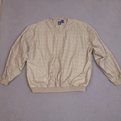 Vintage Jantzen Golf Windbreaker Mens XL Tan Brown Plaid V Neck Pullover - Image 1 of 4