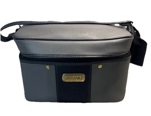 JAGUAR Train Case Vtg Carry On Cosmetic Overnight Accessory Bag Gray & Blue - Picture 1 of 19