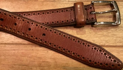 JOHNSTON MURPHY BROWN PUNCH HOLE LEATHER BELT ( MENS 38 ) PREOWNED - Image 1 of 4