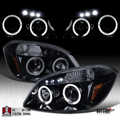 Fit 2005-2010 Chevy Cobalt 07-09 Pontiac G5 Smoke LED Halo Projector Headlights - Image 1 of 4