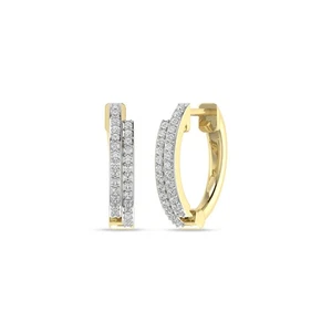 Double Line Hoop Earrings 0.17 Cttw Natural Diamond Huggie Hoop in 10K Real Gold - Picture 1 of 5