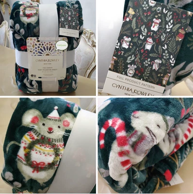 Cynthia Rowley Plush Blanket With Christmas Mouse Holiday Winter Full /Queen NWT - Image 1 of 4