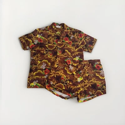 Conjunto de cabaña vintage Tiki Aloha camisa y pantalones cortos hawaianos para hombre talla XXL Foto 1 de 4