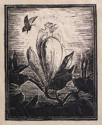 Carl Weidemeyer Magnolie Illustration Worpswede Orig Holzschnitt Anfang 20.Jh. - Bild 1 von 3