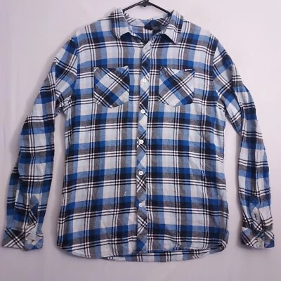 Rusty Shirt Mens Medium Flannel Button Up Cotton Long Sleeve Blue White Grunge - Image 1 of 4