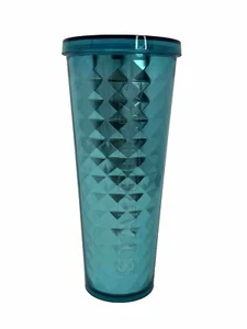 Starbucks 2015 Turquoise Teal Blue 24oz Venti Diamond Foil Tumbler, NO STRAW! - Picture 1 of 5