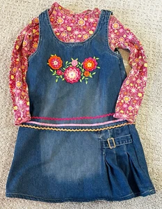 Nannette Girl Denim Floral 2 Piece Jumper Sz 6x Garden Colorful 90s Cottagecore - Picture 1 of 12