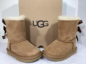UGG Toddler Size 8 EU 25 Chestnut Suede Bailey Bow II Lined Winter Boots AJ-434 - Picture 1 of 9