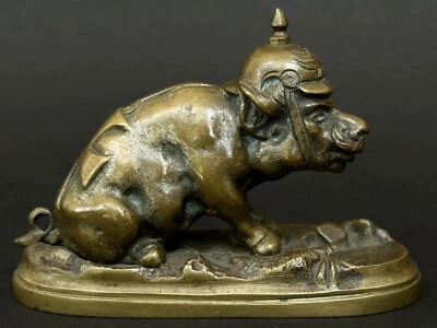 SCULPTURE XIXe BRONZE SATIRIQUE GUERRE PRUSSE COCHON CASQUE signé GIRAULT - Photo 1/4