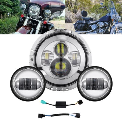 Faro LED 7" + 4,5 luces de paso + juego de anillos para Harley Glide Road King EE. UU. Foto 1 de 4