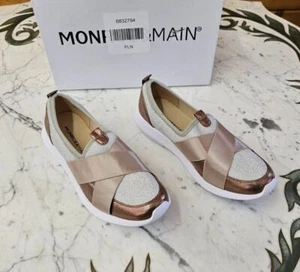 Monroe & Main Womens Criss Cross Flat Shoes Leather Slip On White Taupe ☆Sz: 8m - Picture 1 of 5