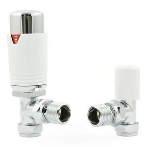 Radiator Valves Modern Thermostatic Angled TRV - Estuary | Hot Flow - Picture 1 of 85