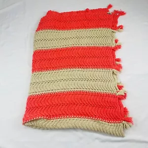 Hand Crochet Knit Blanket/Throw Orange Beige 83" by 50" Fashioned by Opal Towne - Picture 1 of 6