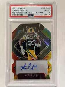 2021 Panini Select SIP-AJO Aaron Jones Die-Cut Tie-Dye Prizm 17/25 Auto PSA 9 - Picture 1 of 2