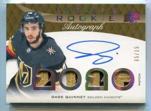 2020-21 Upper Deck Premier Autographs Gage Quinney Rookie Quad Patch Auto 5/15