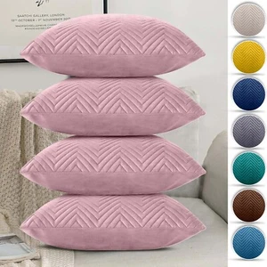 Embossed Velvet Cushion Cover Modern Embroidered Pattern Cushions 18x18 Set of 4 - Picture 1 of 74