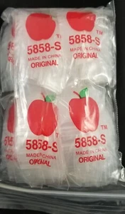 5858-S Original Apple Bags 5/8" x 5/8" Reclosable 1,000 Baggies CLEAR - Picture 1 of 2