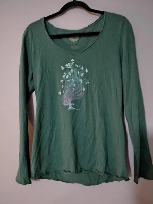Life is Good Women Green Long Sleeved T-Shirt Medium smooth tee botanical  - Image 1 of 4