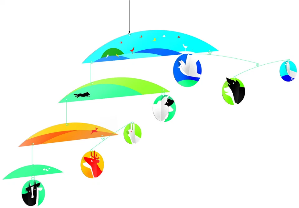 Djeco Fantasy Land Colorful Animals Modern Hanging Baby Mobile Nursery Decor - Image 1 of 1