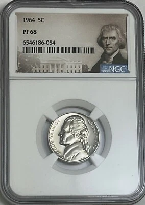 1964 NGC PF68 Proof Thomas Jefferson Nickel 5c Portrait Label - Image 1 of 3