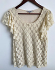 Table Eight Blouse Womens Xl Beige Flutter Sleeve Round Neck Flowy Lined Stretch