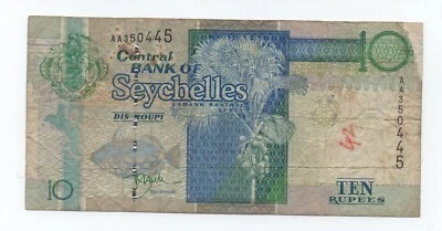 SEYCHELLES 10 RUPEES 1998 PICK 36 LOOK SCANS - Image 1 of 2