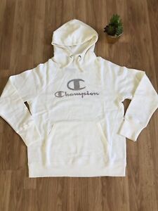 NWT CHAMPION PowerBlend Ivory Iridescent Logo Fleece Lined Hoodie Women SIZE MED
