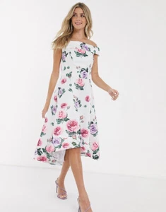Chi Chi London (NEW BNWT) Averrie Midi Dress Floral White UK 12 Wedding RRP £68 - Picture 1 of 4