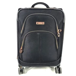 London Fog Bromley 22" Softshell Spinner Carry On Luggage Expandable Black - Picture 1 of 8