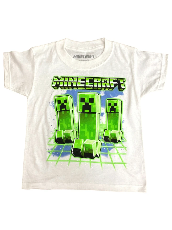 Little Boys White Minecraft Short Sleeve T-Shirt Mine Craft Tee Shirt - Image 1 of 1