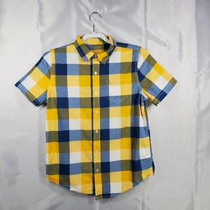 Arizona Jean Button Up Plaid Shirt Yellow Navy White 1 Pocket Youth Sz L (14/16) - Picture 1 of 5