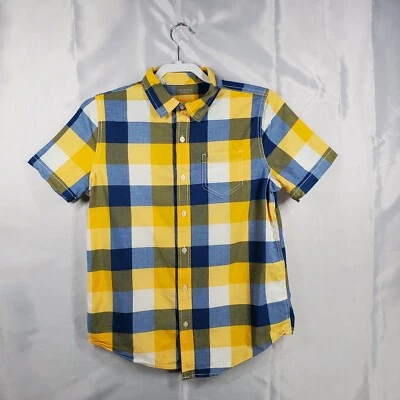 Arizona Jean Button Up Plaid Shirt Yellow Navy White 1 Pocket Youth Sz L (14/16) - Image 1 of 4