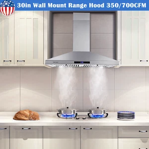 30in Kitchen Wall Mount Range Hood 350/700CFM Stainless Steel Mesh Cooking Vent - Picture 1 of 25