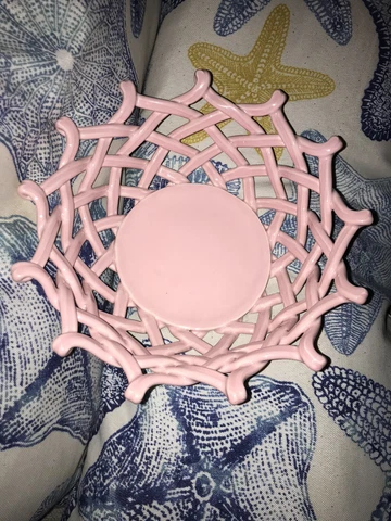 Woven straw bread basket with Pink ceramic decor Cover