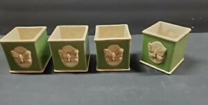 Ceramic pots or votive cups with butterfly medallion accent