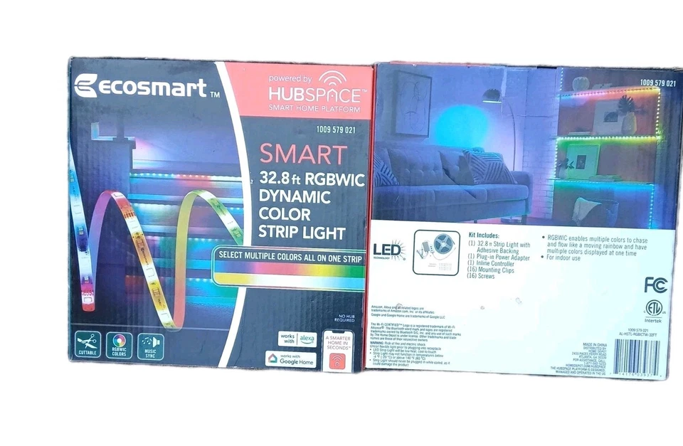 EcoSmart 32.8 ft. Smart RGBWIC Color Changing Dimmable Plug-In LED Strip Light - Image 1 of 1