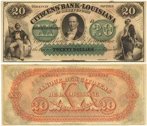 Citizens' Bank of Louisiana 20 $ veralteter Schein - defekte Banknote - US-Währung -  - Bild 1 von 1