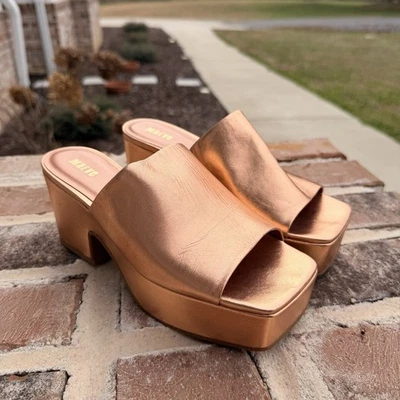 Mulas de plataforma de bronce metálico Maeve Anthropology para mujer, talla 37/6,5, nuevas sin etiquetas Foto 1 de 4