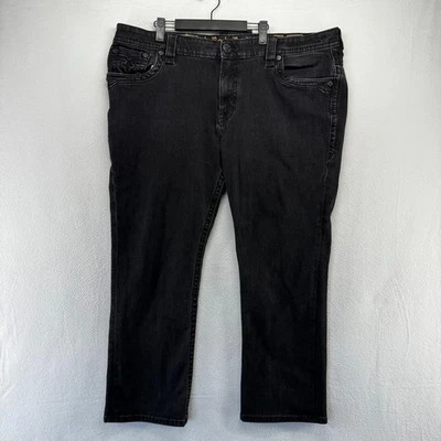 Pantalones de mezclilla Rock Revival para hombre 44 negros Arther Alt bolsillos con solapa recta algodón Foto 1 de 4