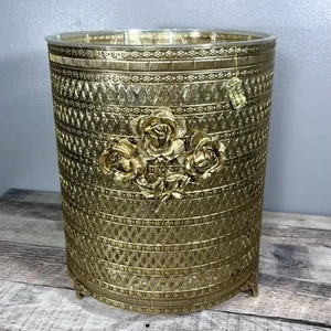 Vintage 60’s Stylebuilt 22kt Gold Plated Footed Wastebasket Original Tag EUC! - Bild 1 von 17