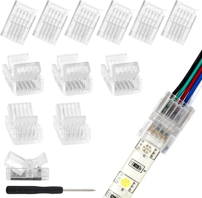 VIPMOON 12Pcs 5 Pin RGBW LED Light Strip Connectors 10Mm Strip to Wire RGBW Conn - Image 1 of 4