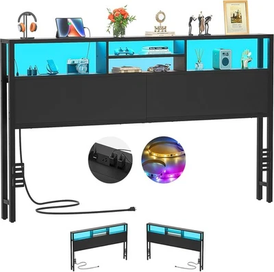 Aheaplus Headboard for King Size Bed with Storage, Headboards with Outlets, USB - Image 1 of 4