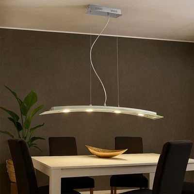 Lampada da Soggiorno Luce a Sospensione LED Cromo Vetro Curvo Sala Pranzo - Immagine 1 di 4