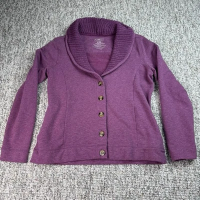 Cárdigan LL Bean para mujer pequeño púrpura con cuello chal tejido con botones suéter informal Foto 1 de 4