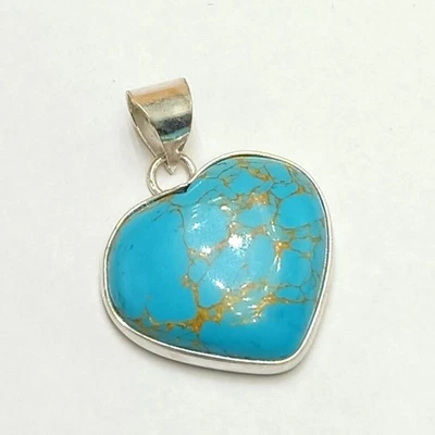 Sale Copper Turquoise Gemstone Heart Pendant 925 Sterling Silver Plated Jewelry - Image 1 of 4