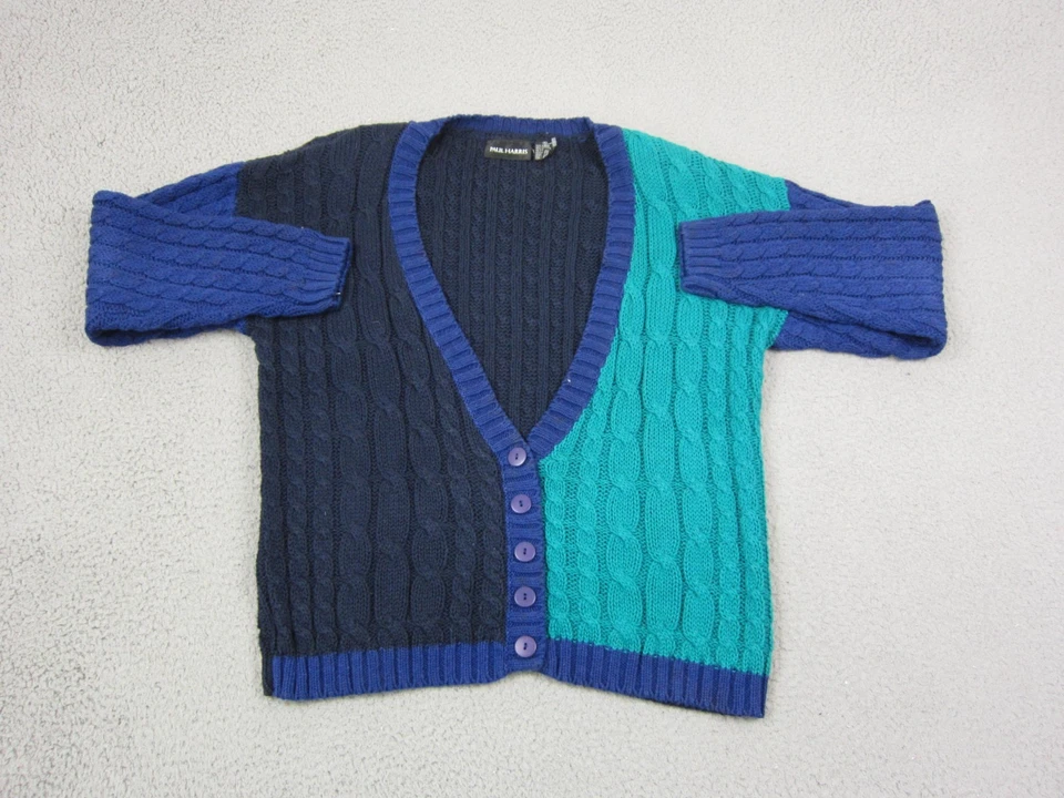 Vintage Paul Harris Cardigan Womens Small Blue Cable Knit Sweater Color Block - Image 1 of 4