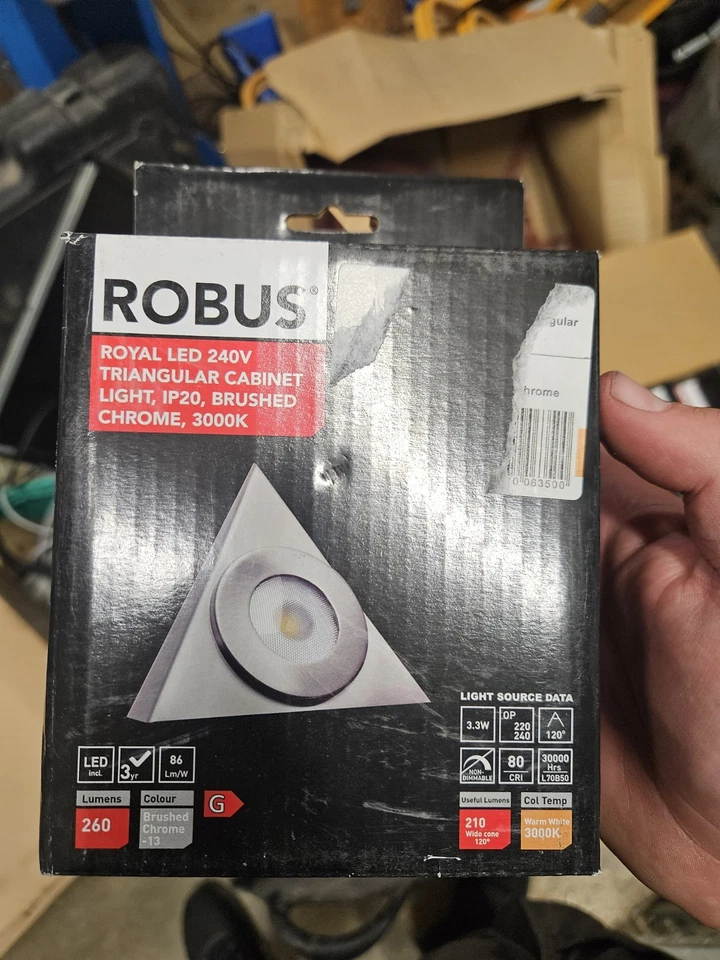 Robus Royal Brushed Chrome 2.5W LED 240V Triangular Cabinet Light - Warm White - Image 1 of 1
