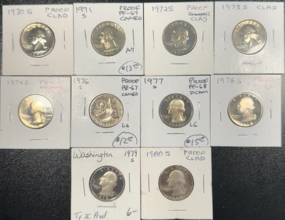 1970-S to 1980-S Gem Proof Washington Quarter Set of 10 Coins All Clad - Image 1 of 4